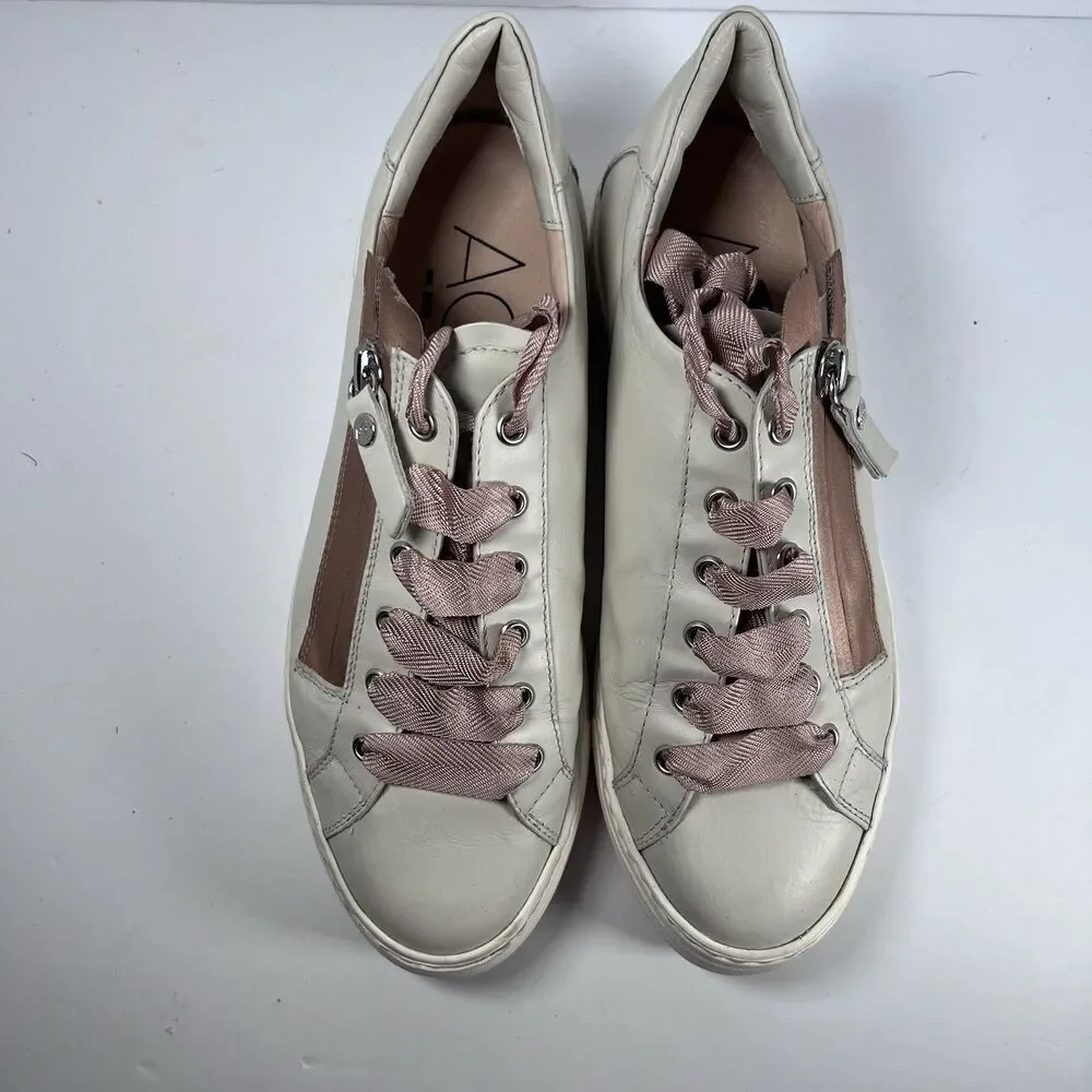 AGL D925233 Leather Platform Side Zip Satin Lace Sneakers EU 39 US 9